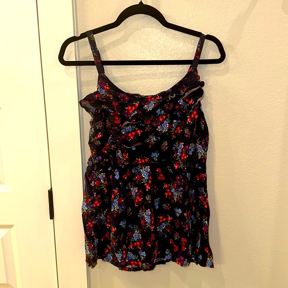 EUC TORRID Brand Flower Floral Print Tank Top Plus Size 1x Navy Red